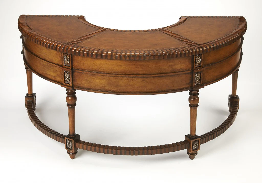 Hand Carved Leather Top Crescent Shape Desk By Homeroots - Image 4