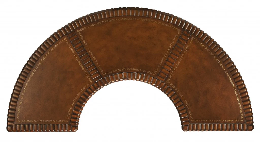 Hand Carved Leather Top Crescent Shape Desk By Homeroots - Image 5