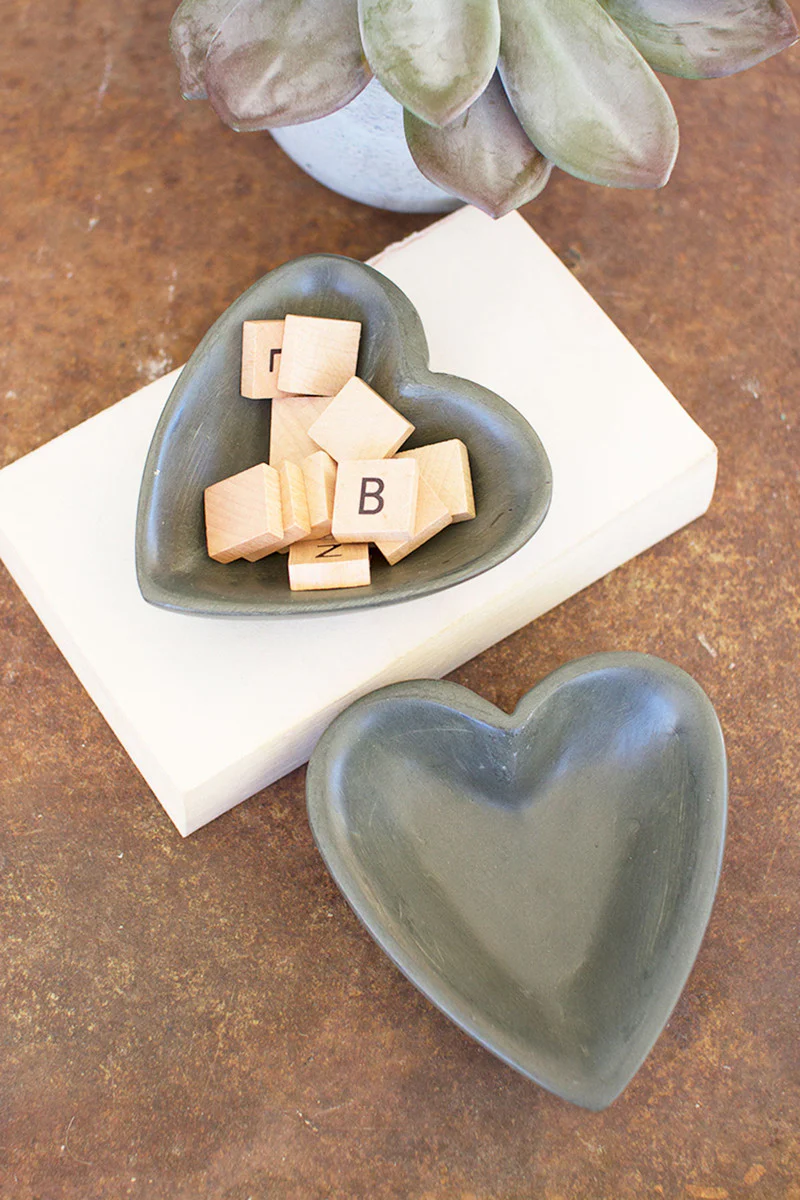 Hand-Carved Stone Heart Bowl - Grey (Min2) By Kalalou