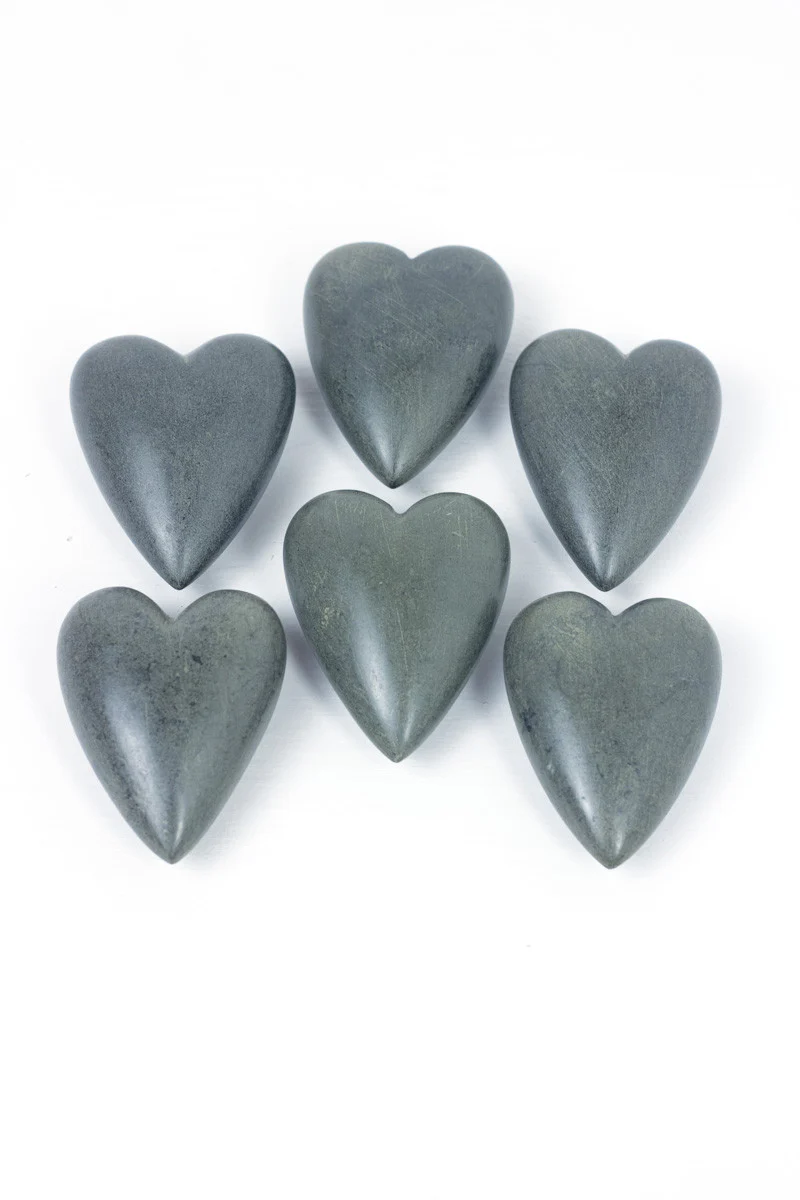 Hand-Carved Stone Hearts - Grey (Min 2) Set Of 6 By Kalalou - Image 3