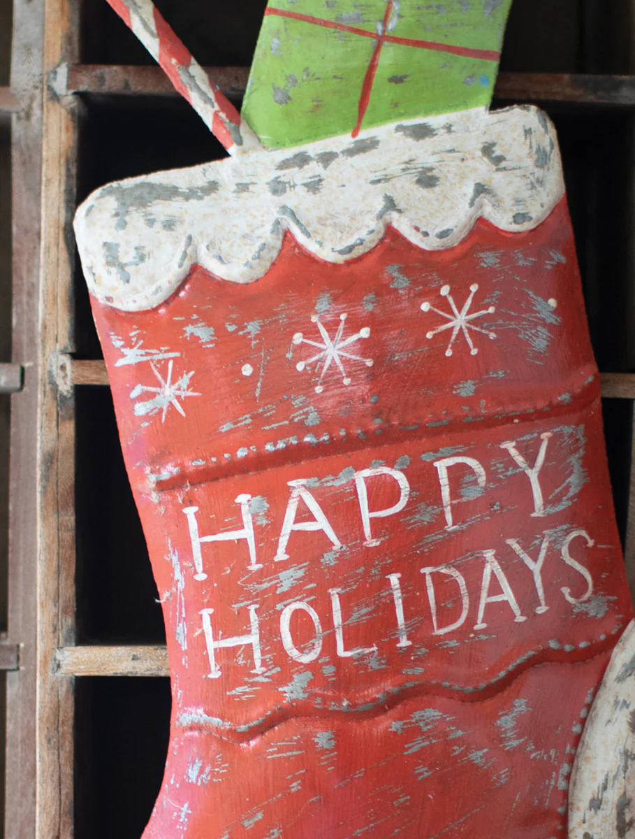Hand Hammered Painted Holiday Stocking By Kalalou - Image 2
