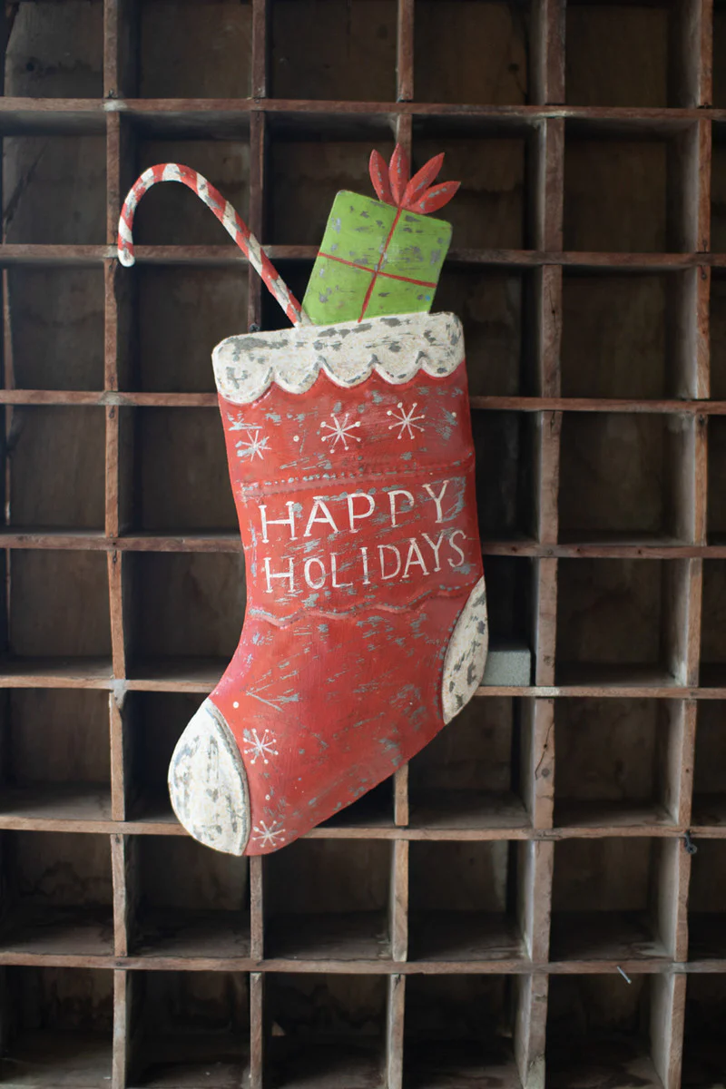 Hand Hammered Painted Holiday Stocking By Kalalou - Image 3