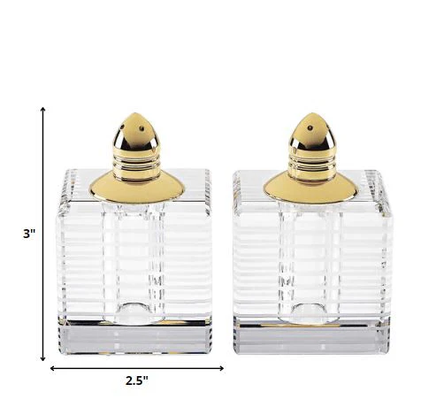 Hand Made Crystal Gold Pair Of Salt And Pepper Shakers By Homeroots - Image 2