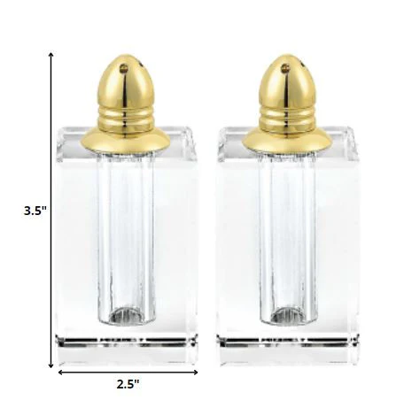 Handcrafted Optical Crystal And Gold Large Size Salt And Pepper Shakers By Homeroots - Image 2