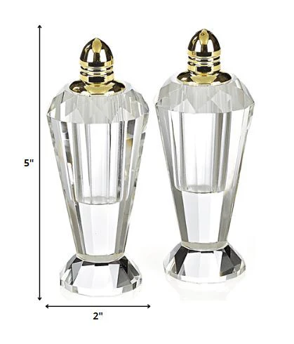 Handcrafted Optical Crystal And Gold Pair Of Salt And Pepper Shakers By Homeroots - Image 2