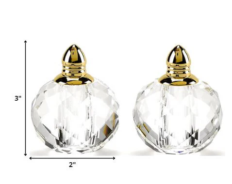 Handcrafted Optical Crystal And Gold Rounded Salt And Pepper Shakers By Homeroots - Image 2