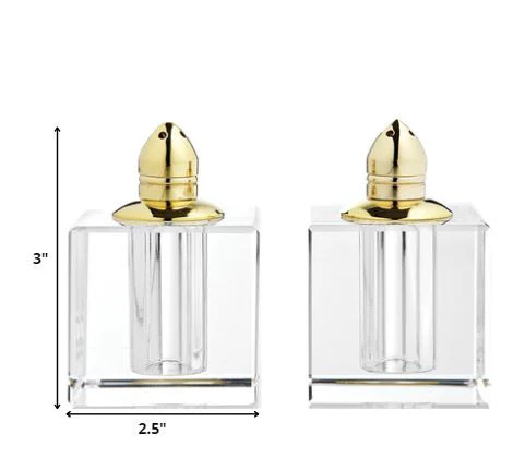 Handcrafted Optical Crystal And Gold Square Size Salt And Pepper Shakers By Homeroots - Image 2