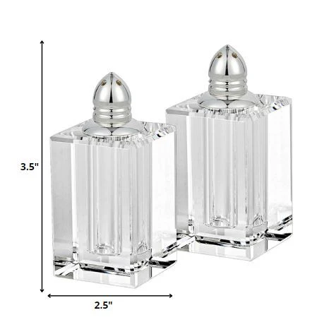 Handcrafted Optical Crystal And Silver Large Size Salt And Pepper Shakers By Homeroots - Image 2