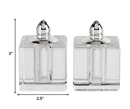 Handcrafted Optical Crystal And Silver Square Size Salt And Pepper Shakers By Homeroots - Image 2