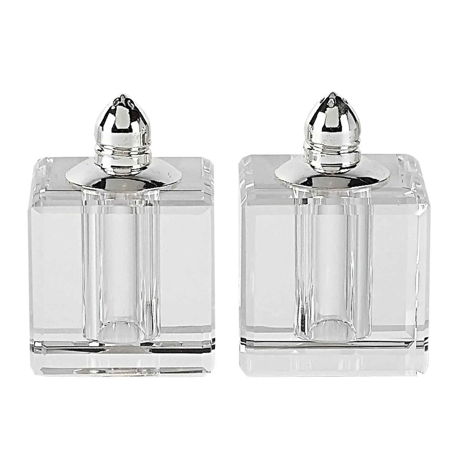 Handcrafted Optical Crystal And Silver Square Size Salt And Pepper Shakers By Homeroots - Image 3