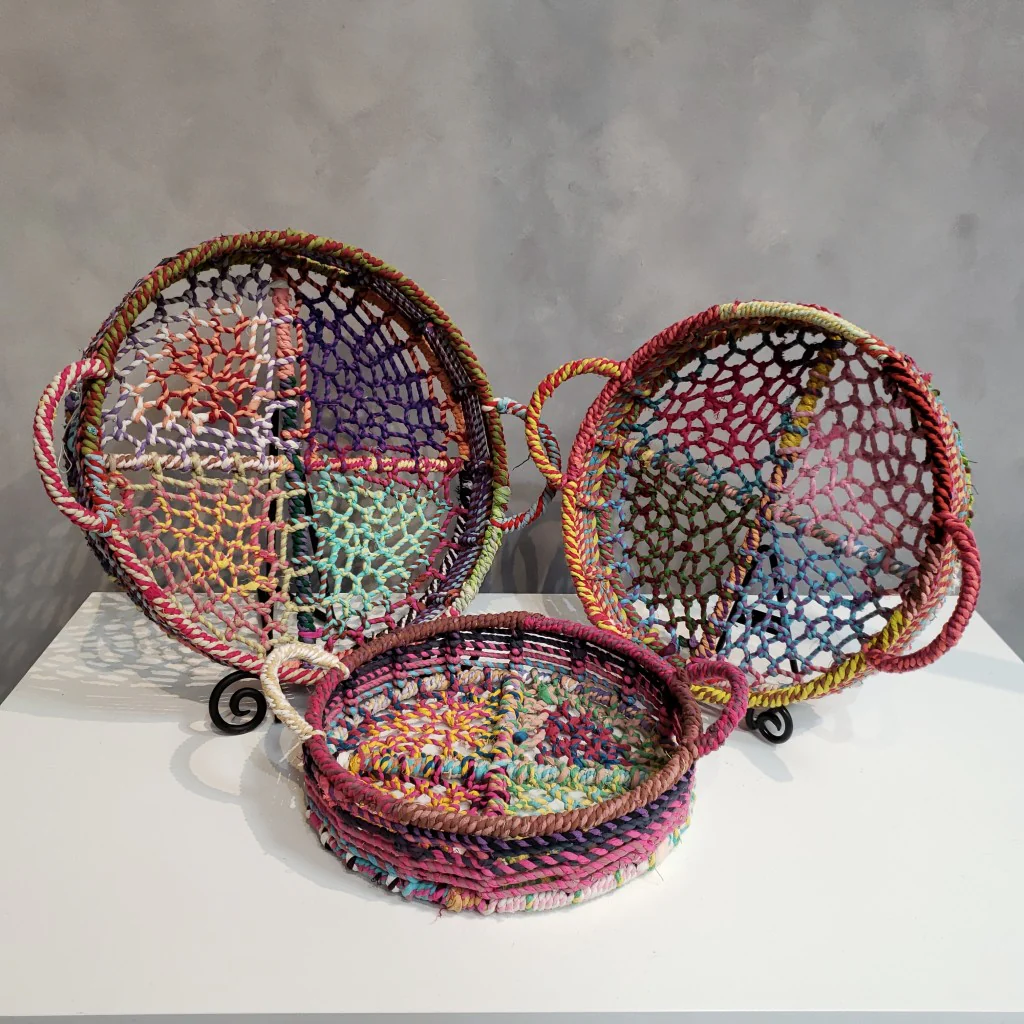 Handmade Set Of 3 Rainbow Round Nesting Jute Trays By Homeroots - Image 2