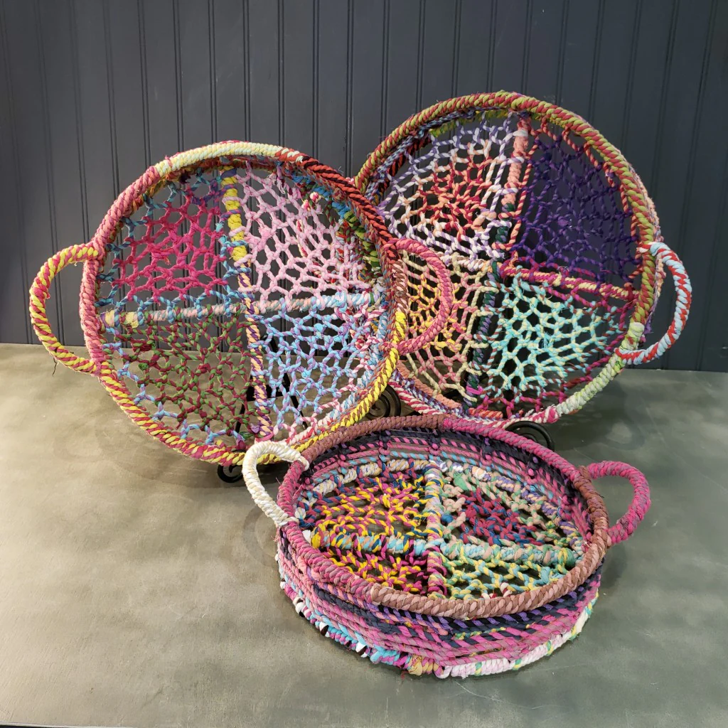 Handmade Set Of 3 Rainbow Round Nesting Jute Trays By Homeroots - Image 3