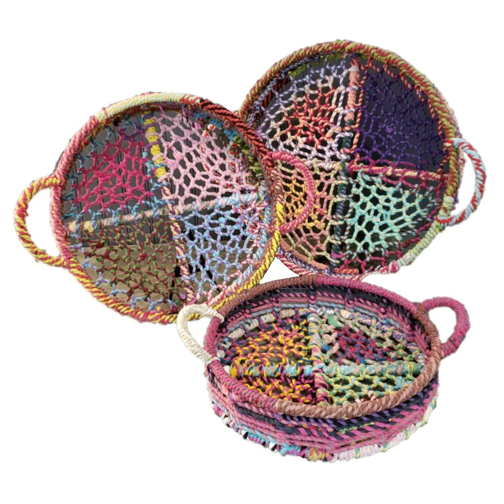 Handmade Set Of 3 Rainbow Round Nesting Jute Trays By Homeroots - Image 5