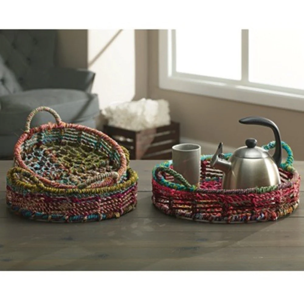 Handmade Set Of 3 Rainbow Round Nesting Jute Trays By Homeroots - Image 6