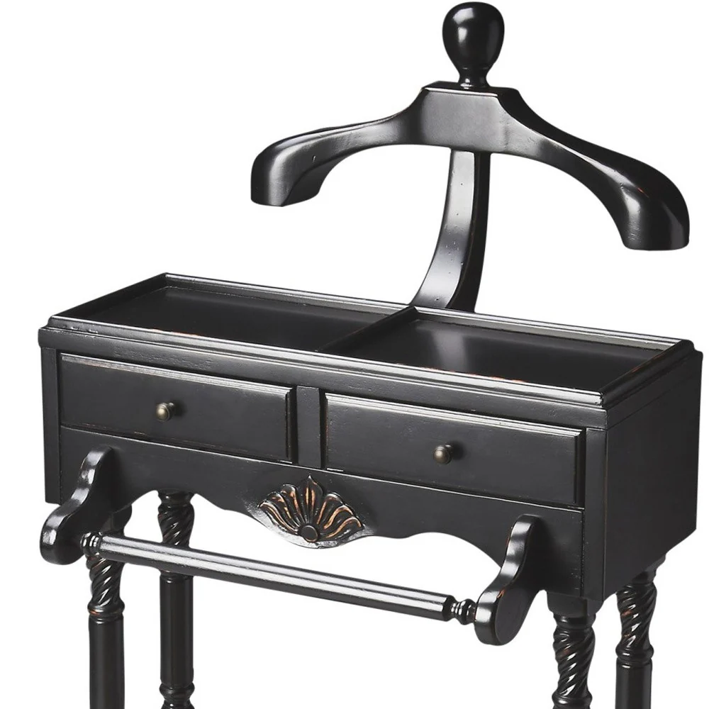 Handsome Vintage Style Black Finish Wood Valet By Homeroots - Image 2