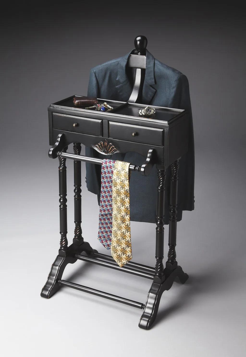 Handsome Vintage Style Black Finish Wood Valet By Homeroots - Image 5