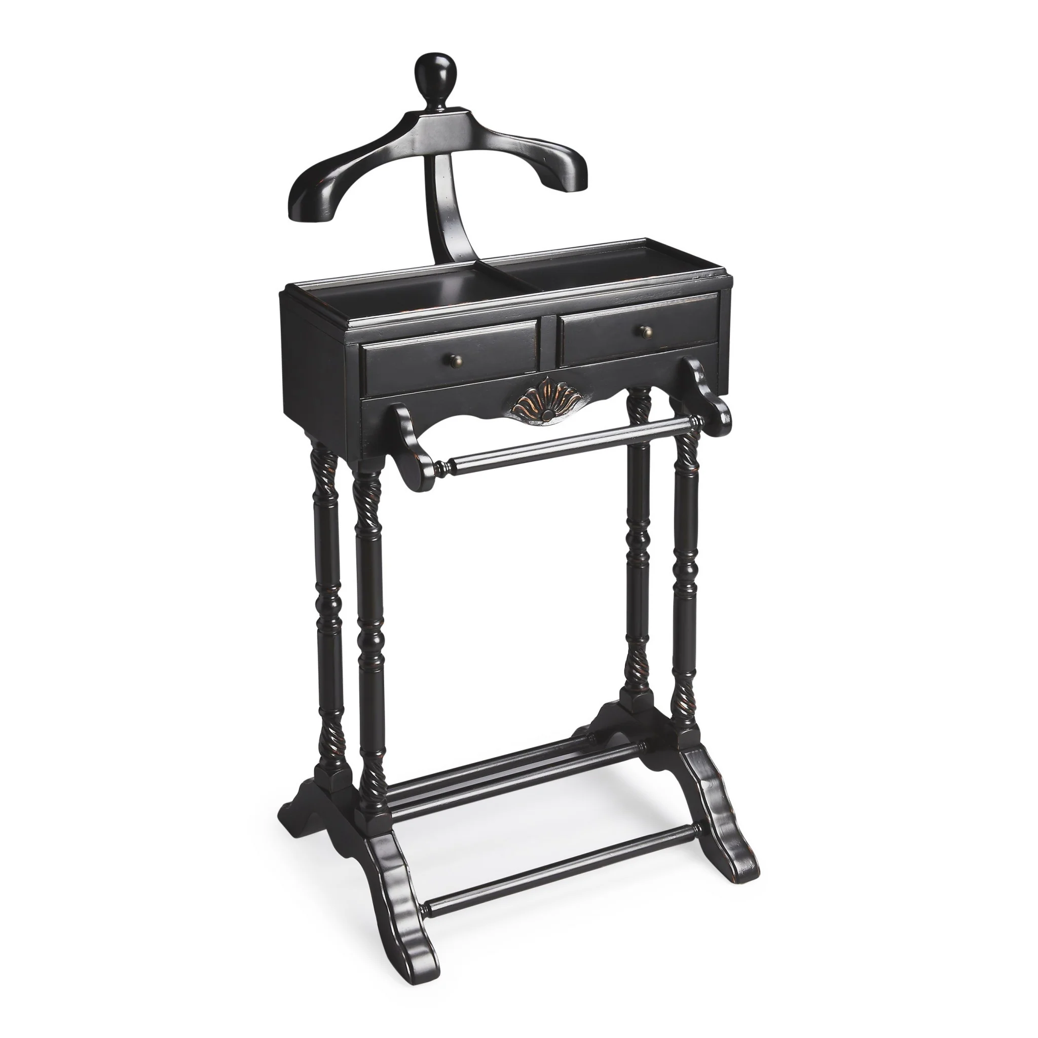 Handsome Vintage Style Black Finish Wood Valet By Homeroots - Image 6