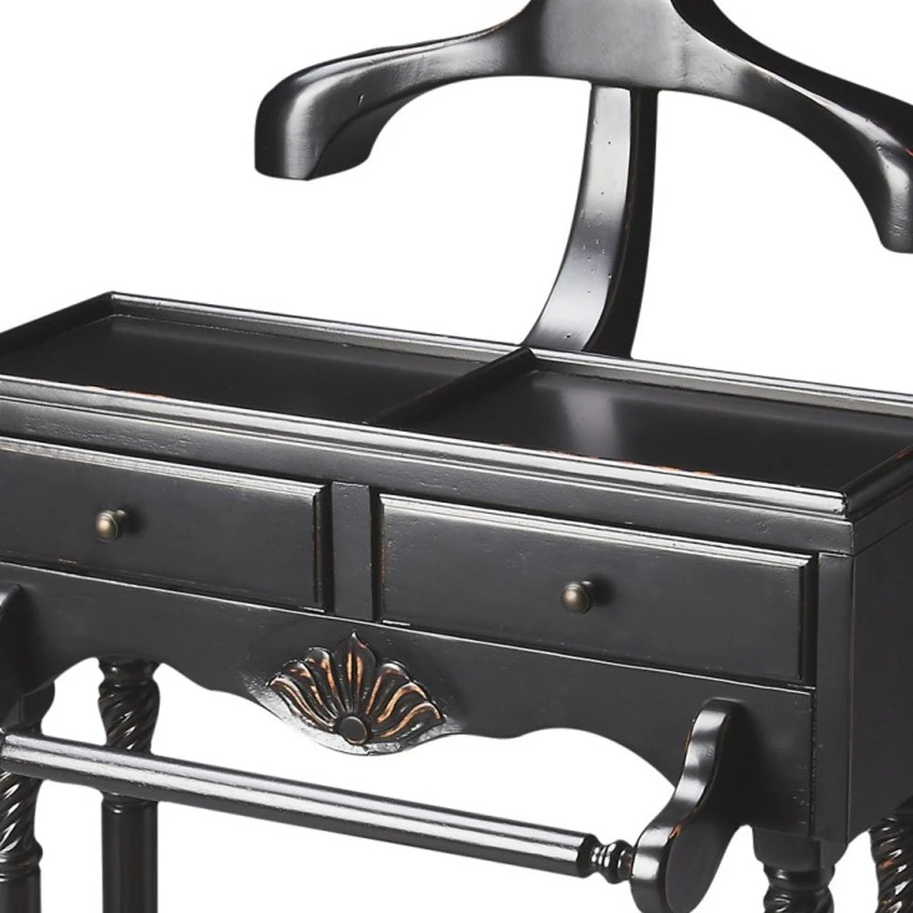 Handsome Vintage Style Black Finish Wood Valet By Homeroots - Image 7