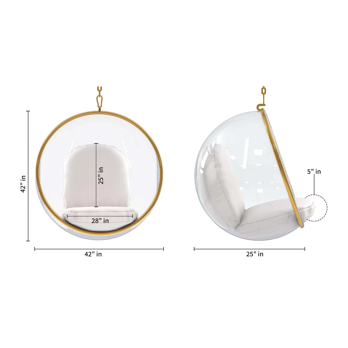 Hanging Bubble Chair, Gold By World Modern Design - Image 3