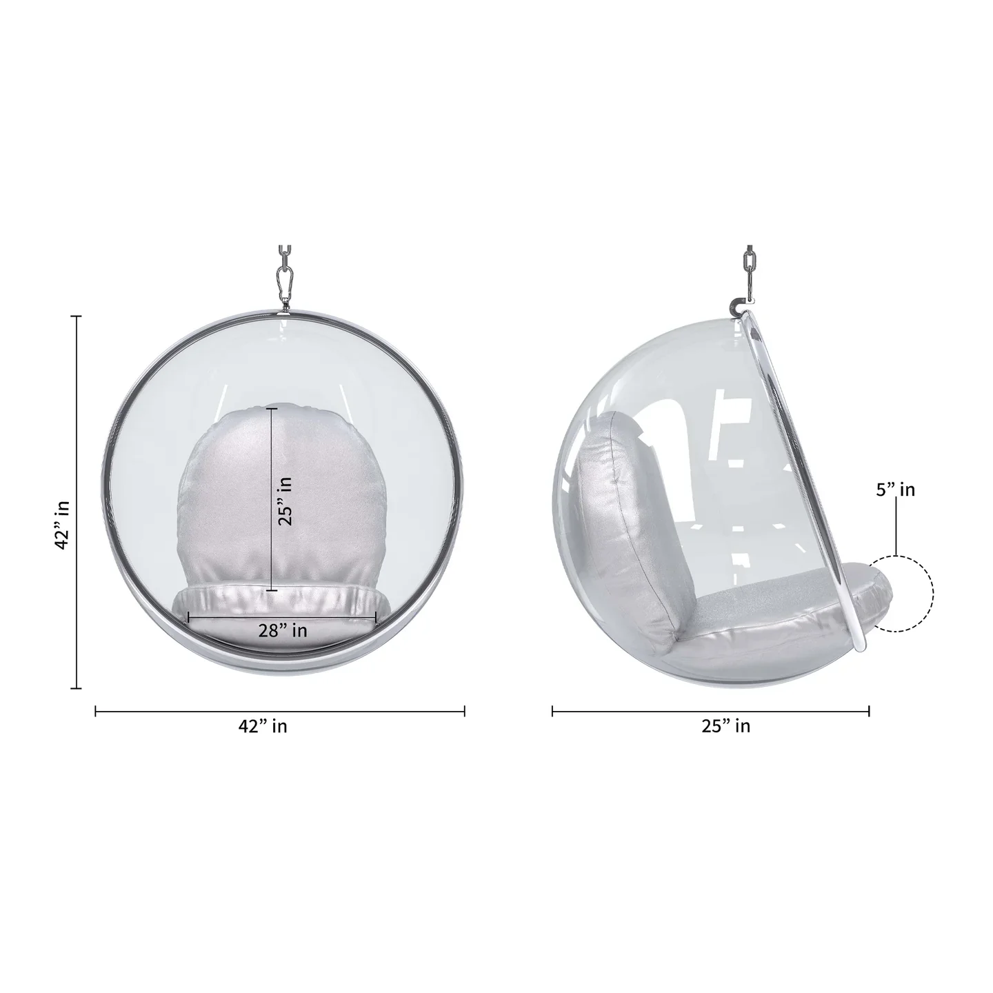 Hanging Bubble Chair, Silver Cushions By World Modern Design - Image 2