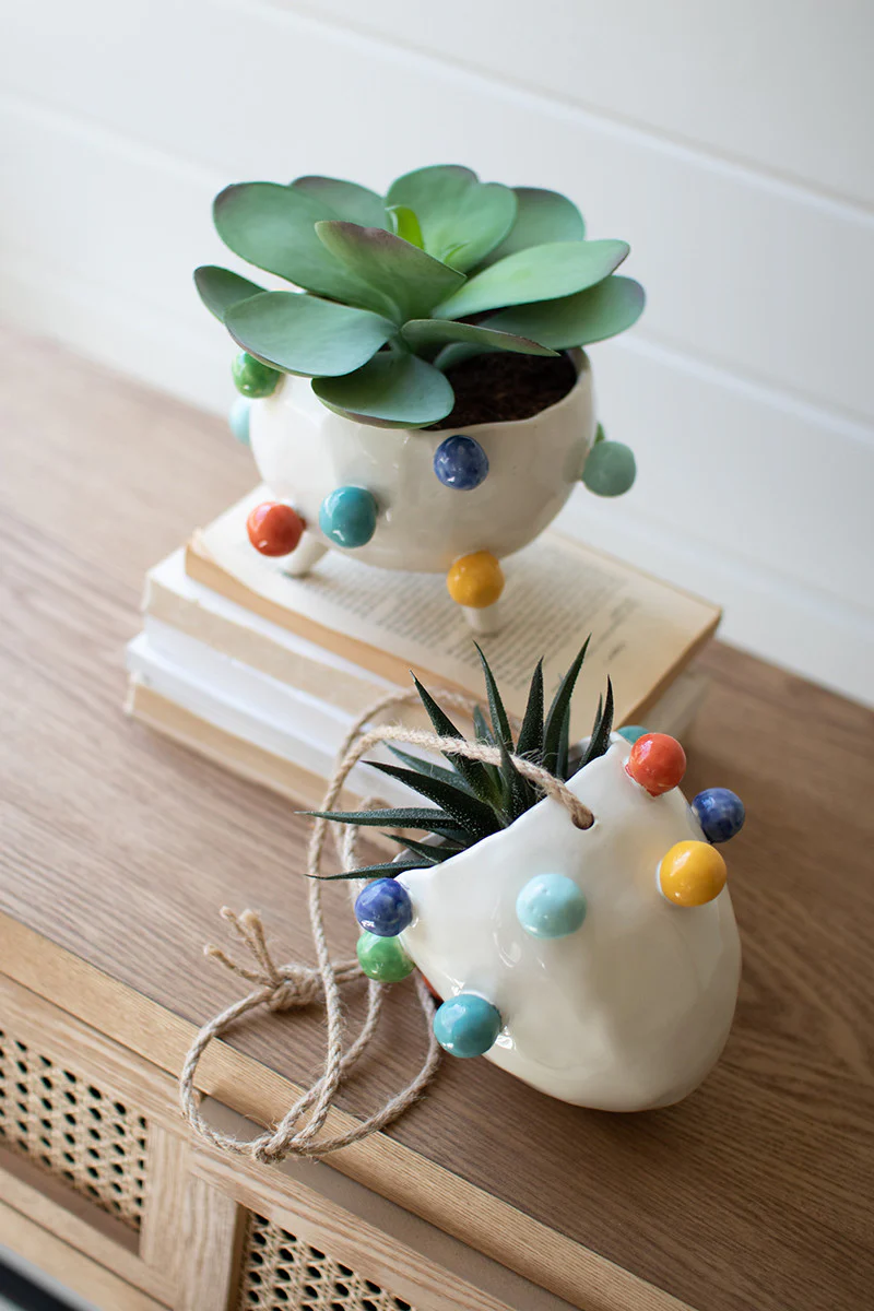 Hanging Ceramic Planter With Colorful Bubbles (Min 2) By Kalalou - Image 3