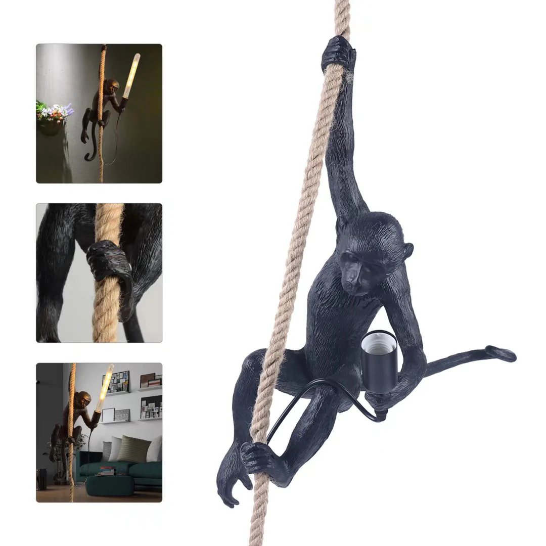 Hanging Monkey on a Rope Pendant Lamp By Homeroots - Image 4