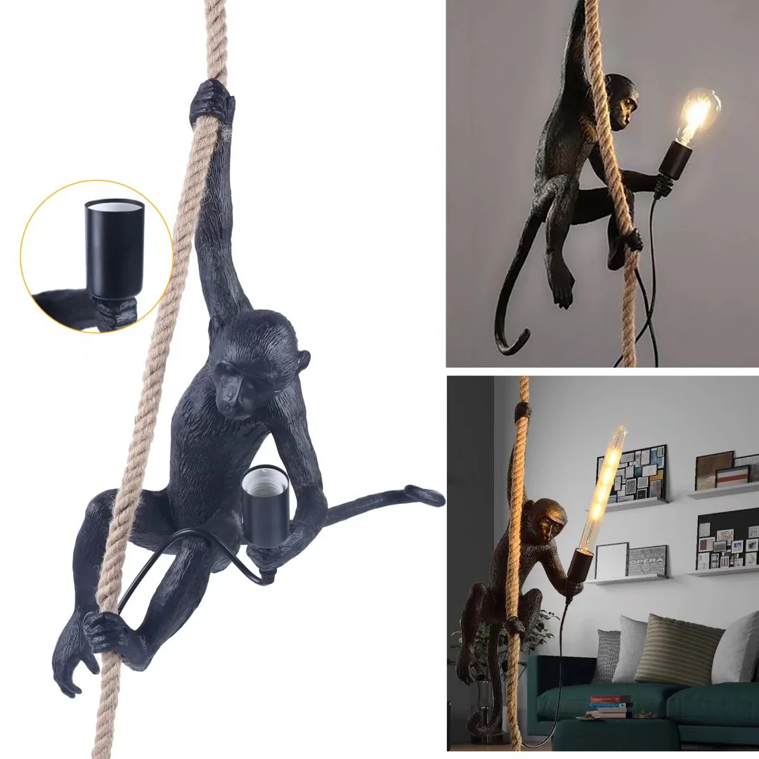 Hanging Monkey on a Rope Pendant Lamp By Homeroots - Image 5