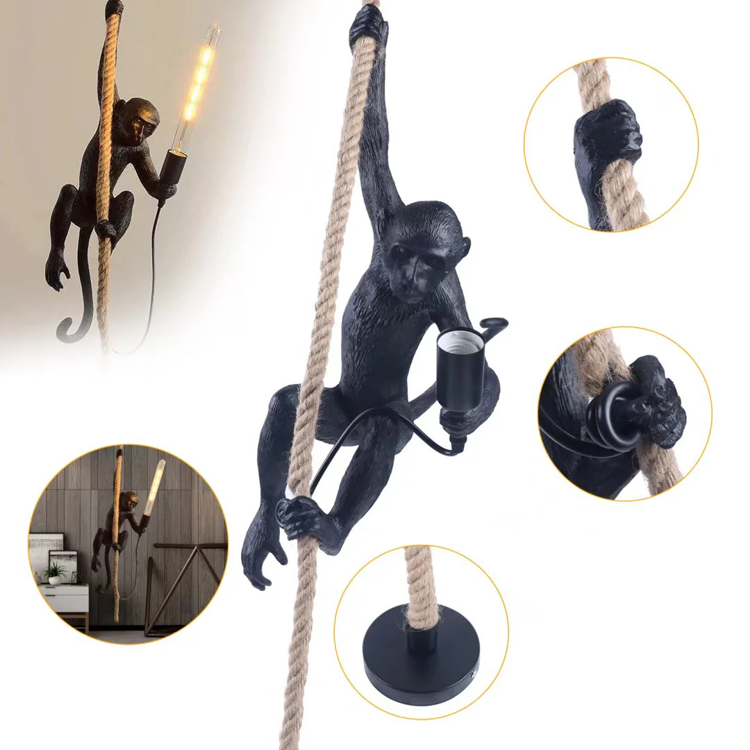 Hanging Monkey on a Rope Pendant Lamp By Homeroots - Image 6