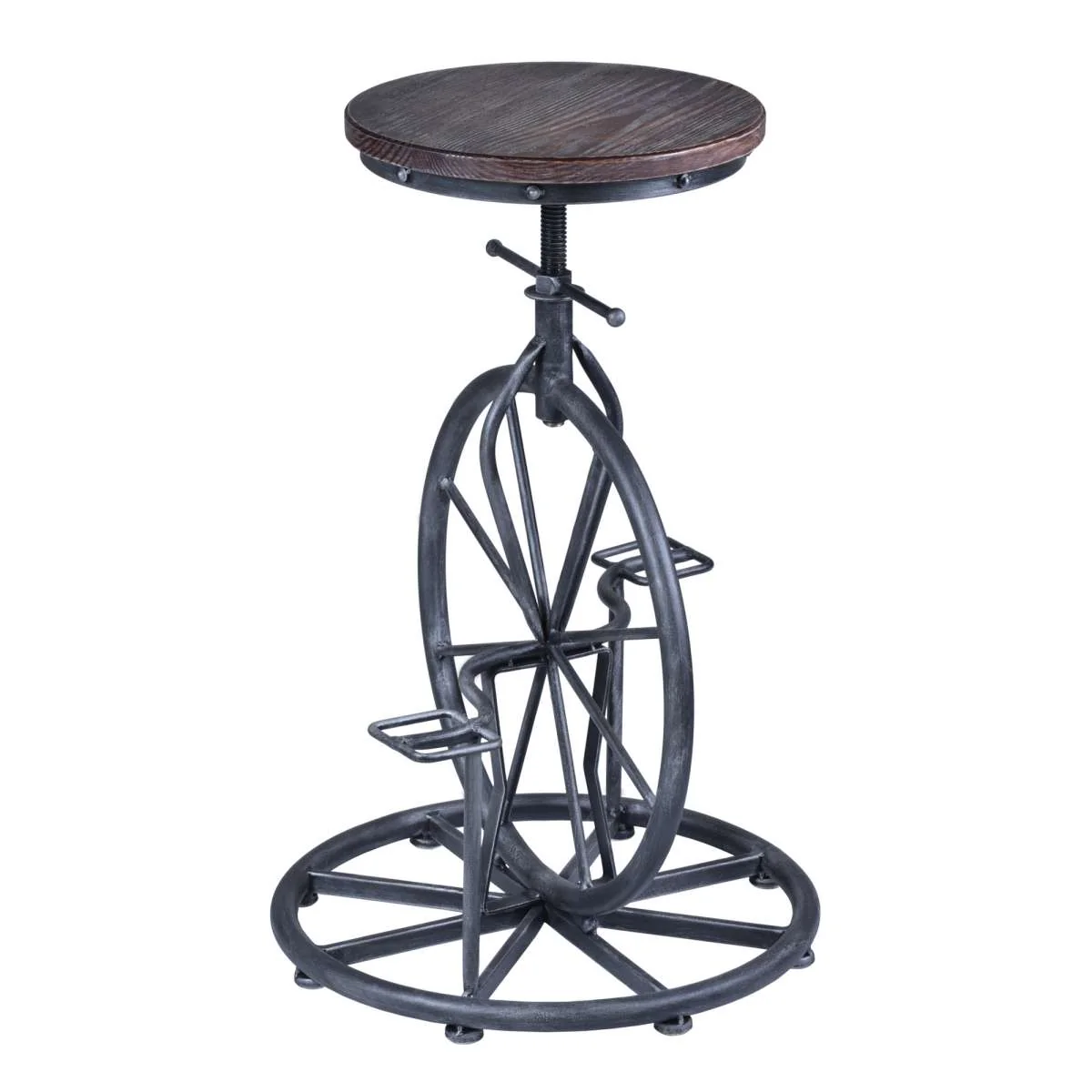Harlem Adjustable Height Swivel Pine Wood and Metal Bicycle Bar Stool  By Armen Living - Image 2