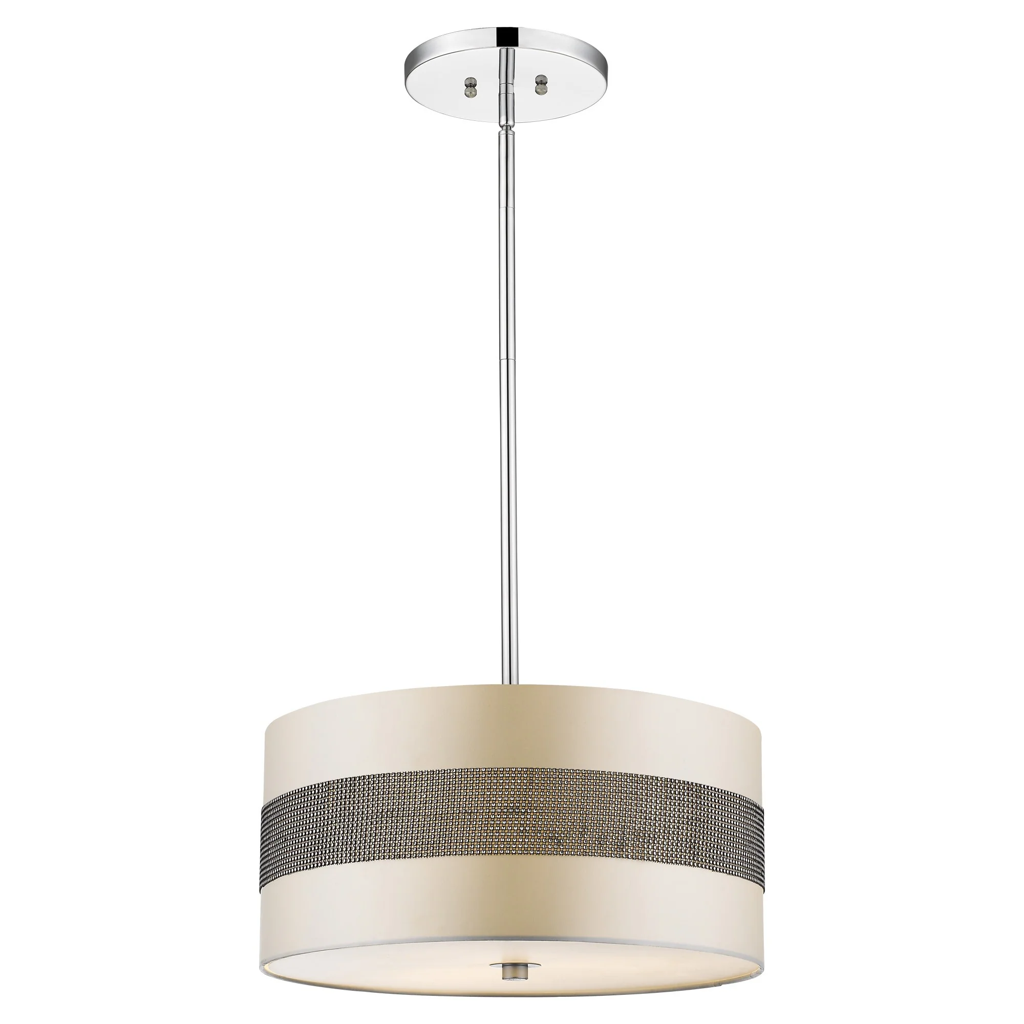 Harmony 3-Light Metallic Silver Pendant With Crystal Studded Platinum Sheen Shade By Homeroots - Image 2