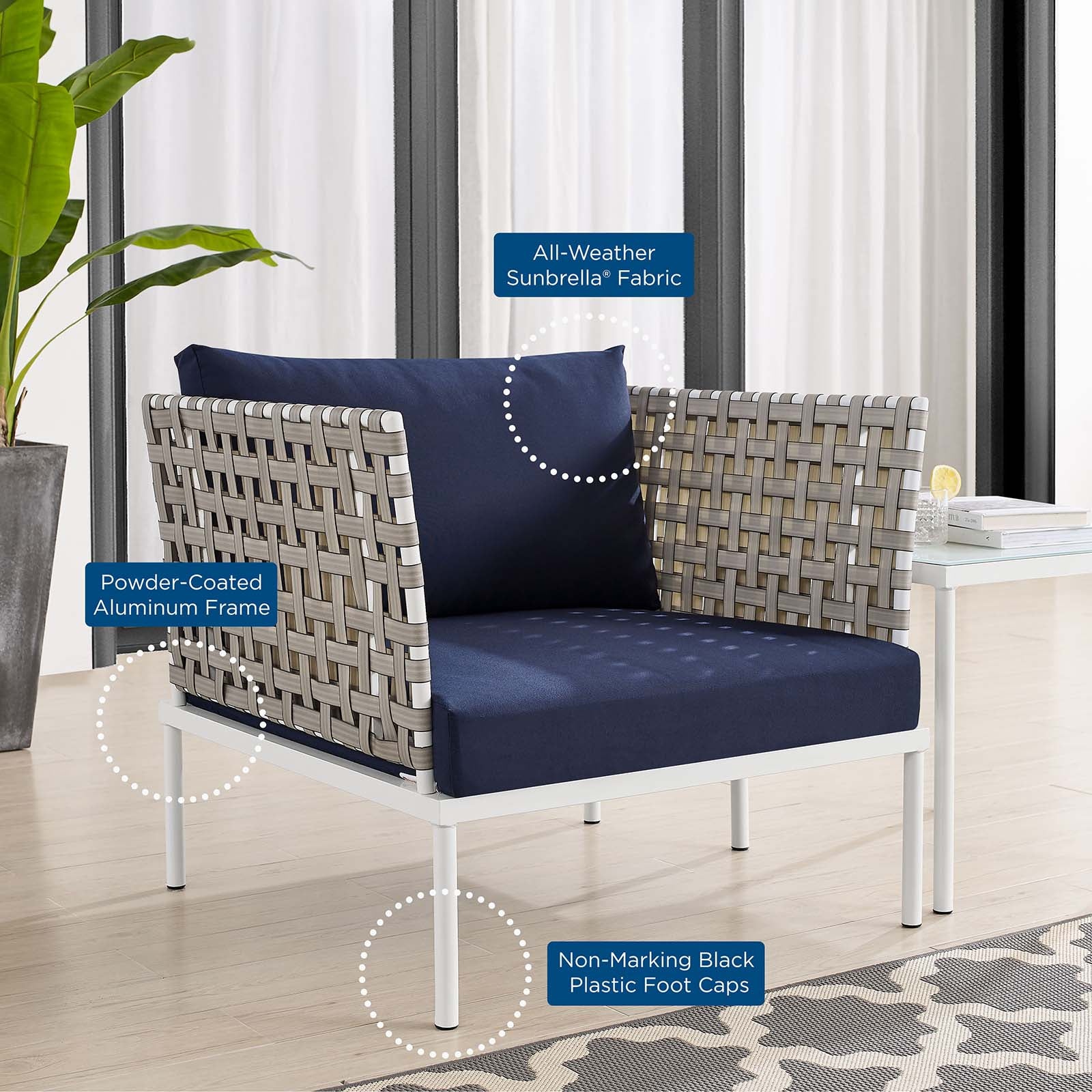 Harmony 3-Piece  Sunbrella® Basket Weave Outdoor Patio Aluminum Seating Set By Modway - EEI-4685 - Image 18