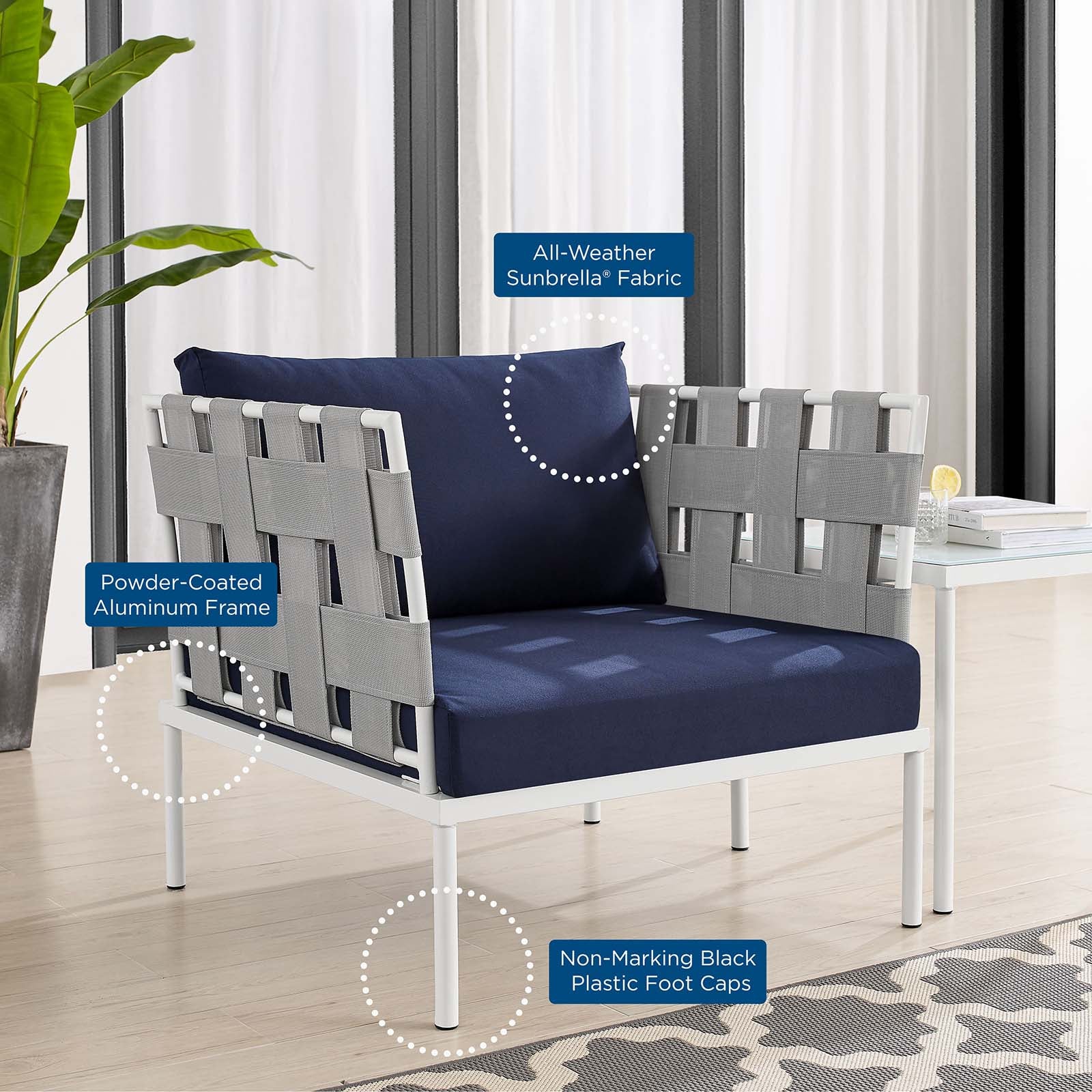 Harmony 3-Piece  Sunbrella® Outdoor Patio Aluminum Seating Set By Modway - EEI-4687 - Image 18