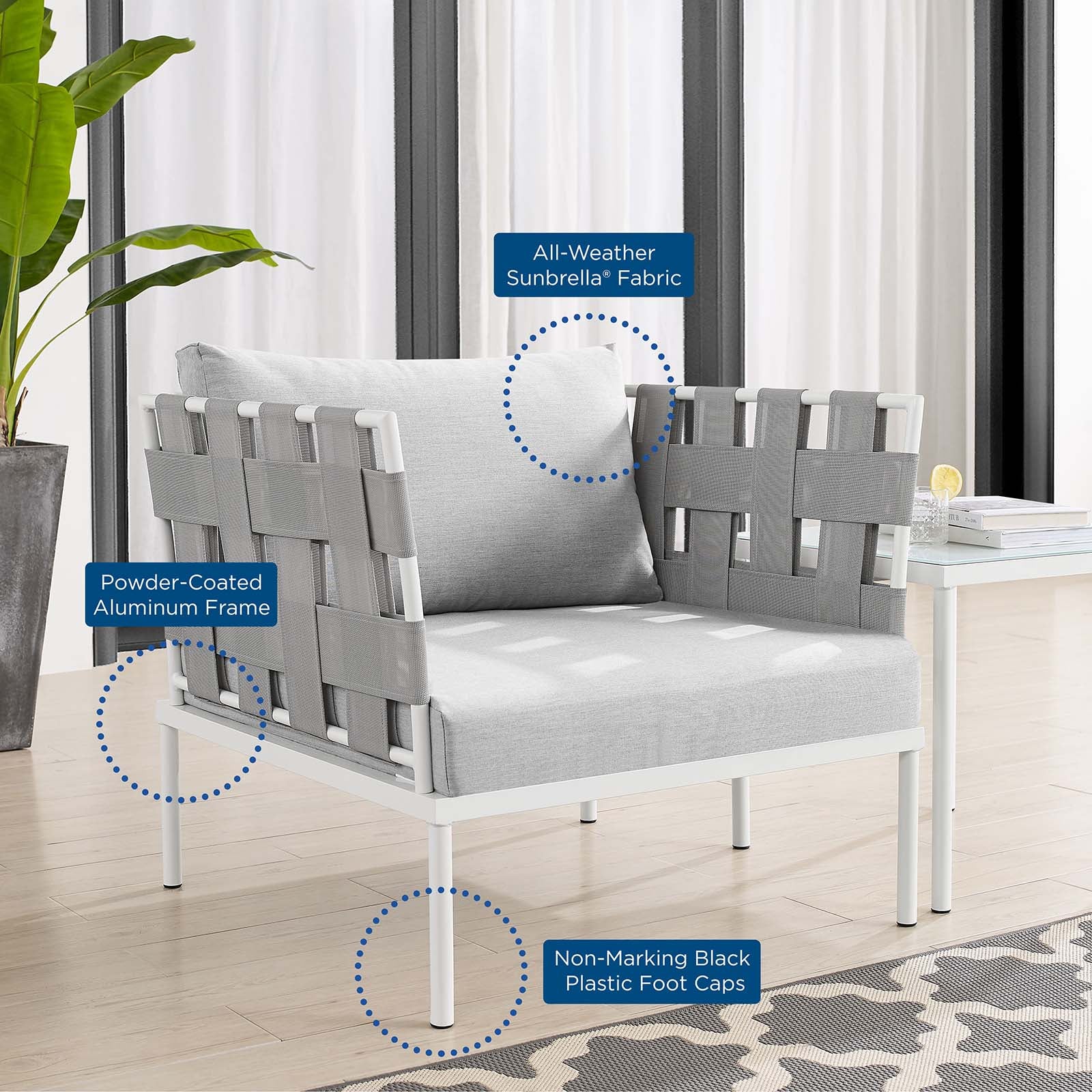 Harmony 3-Piece  Sunbrella® Outdoor Patio Aluminum Seating Set By Modway - EEI-4687 - Image 9