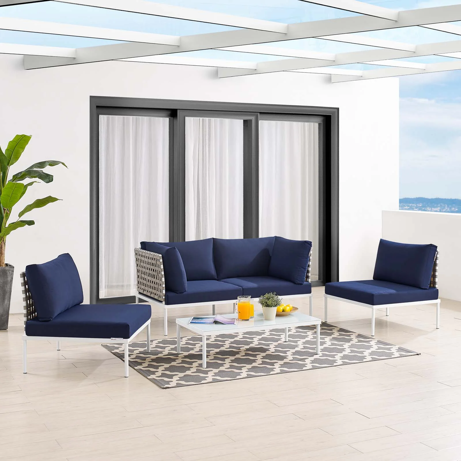 Harmony 4-Piece  Sunbrella® Basket Weave Outdoor Patio Aluminum Seating Set By Modway - EEI-4689 - Image 17