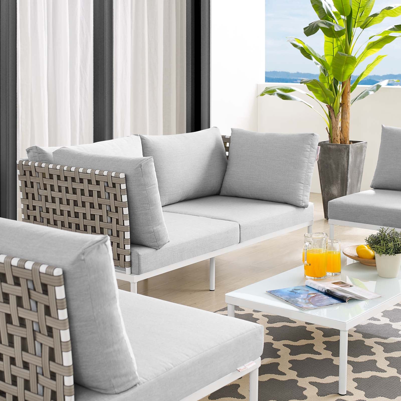 Harmony 4-Piece  Sunbrella® Basket Weave Outdoor Patio Aluminum Seating Set By Modway - EEI-4689 - Image 2