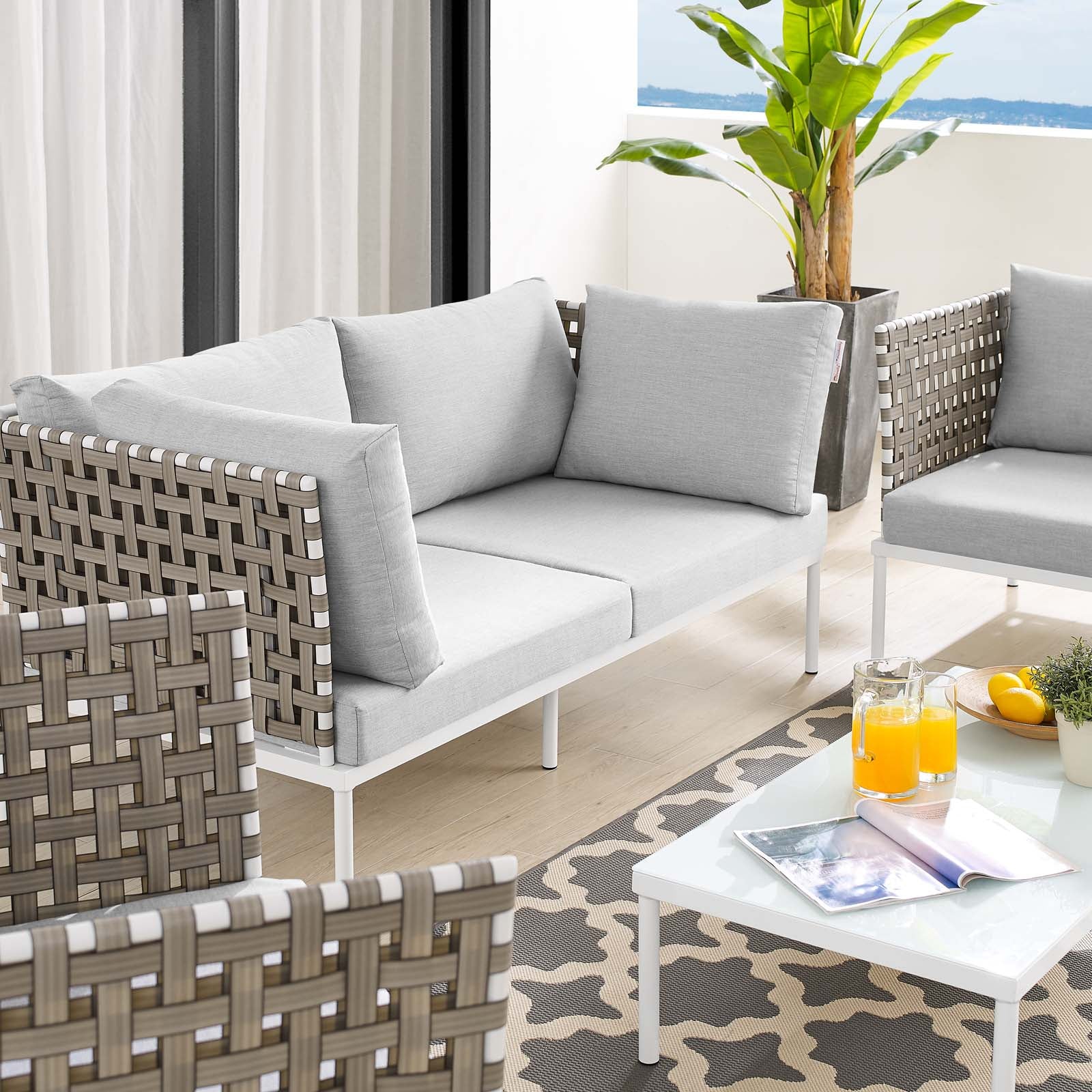 Harmony 5-Piece  Sunbrella® Basket Weave Outdoor Patio Aluminum Seating Set By Modway - EEI-4693 - Image 8