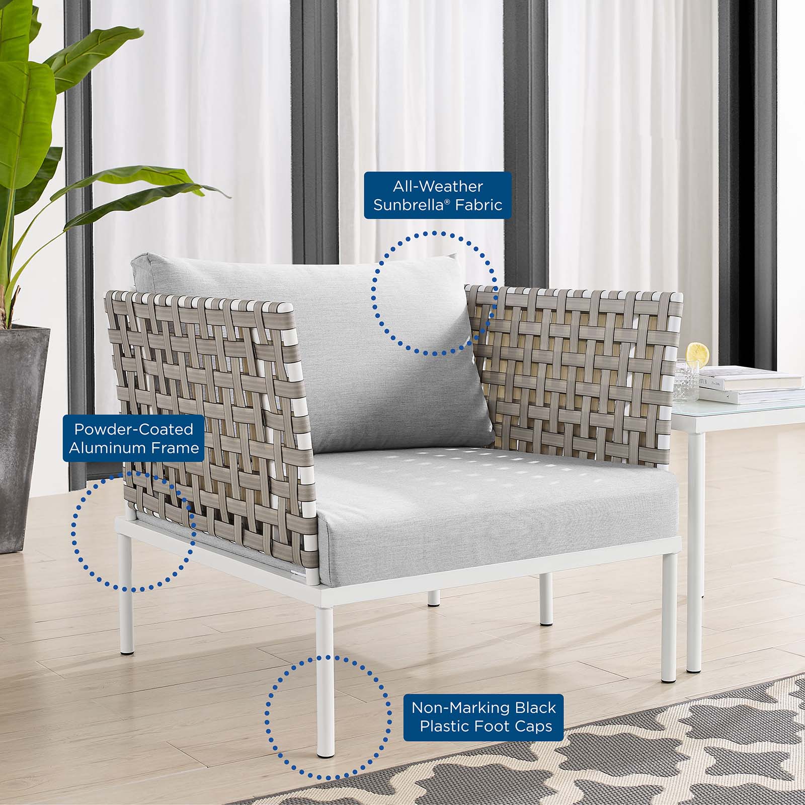 Harmony 6-Piece  Sunbrella® Basket Weave Outdoor Patio Aluminum Seating Set By Modway - EEI-4931 - Image 9