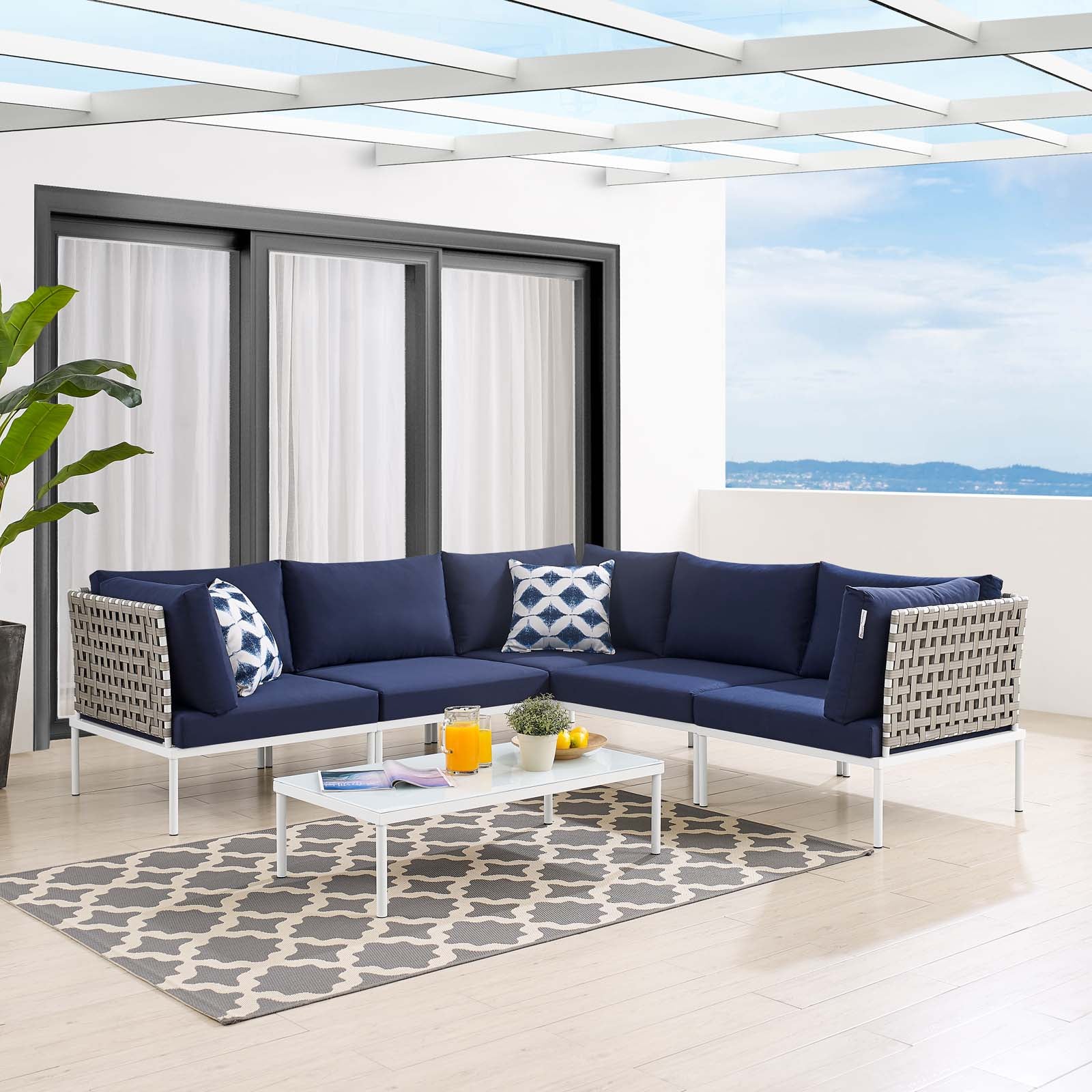 Harmony 6-Piece  Sunbrella® Basket Weave Outdoor Patio Aluminum Sectional Sofa Set By Modway - EEI-4927 - Image 17