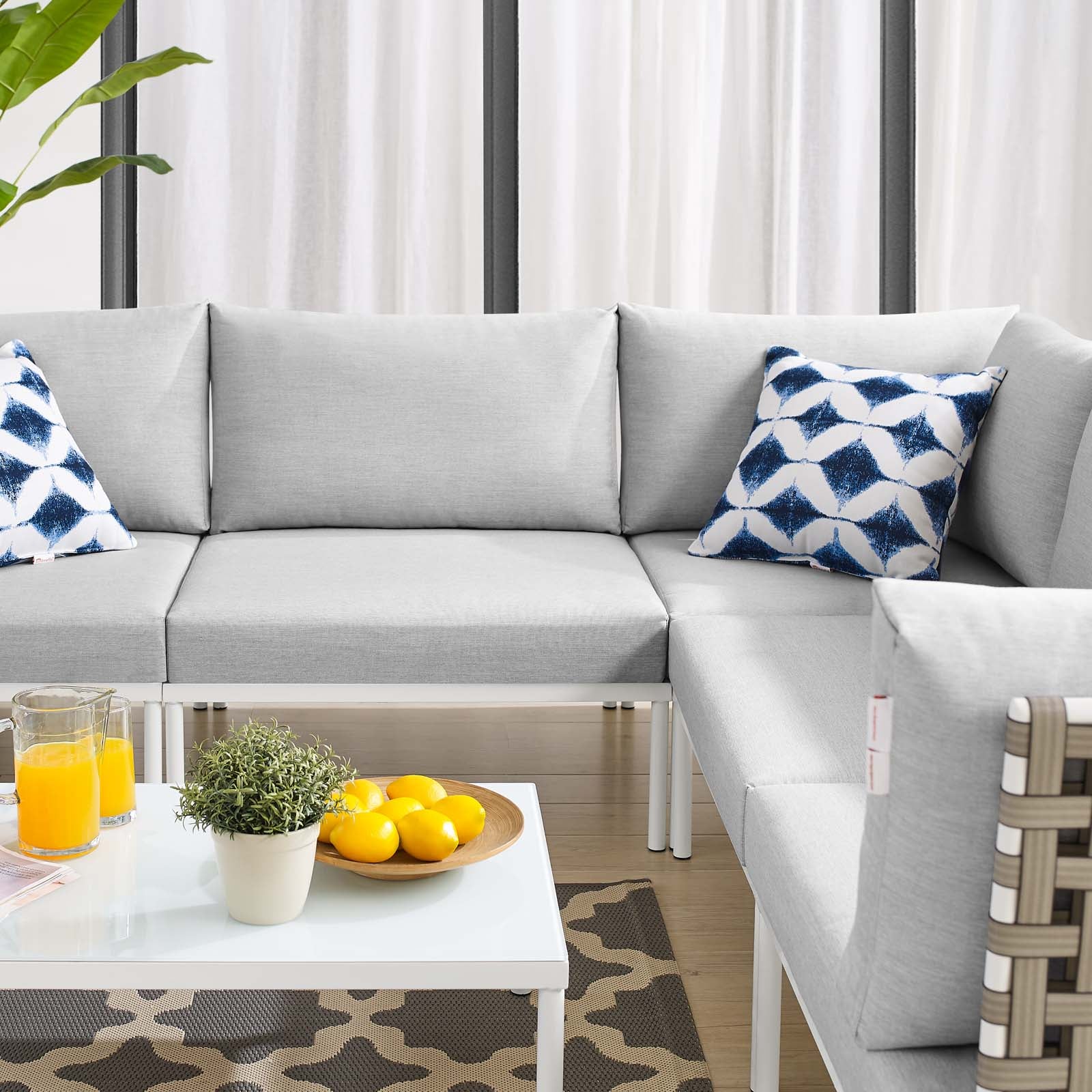 Harmony 6-Piece  Sunbrella® Basket Weave Outdoor Patio Aluminum Sectional Sofa Set By Modway - EEI-4927 - Image 5