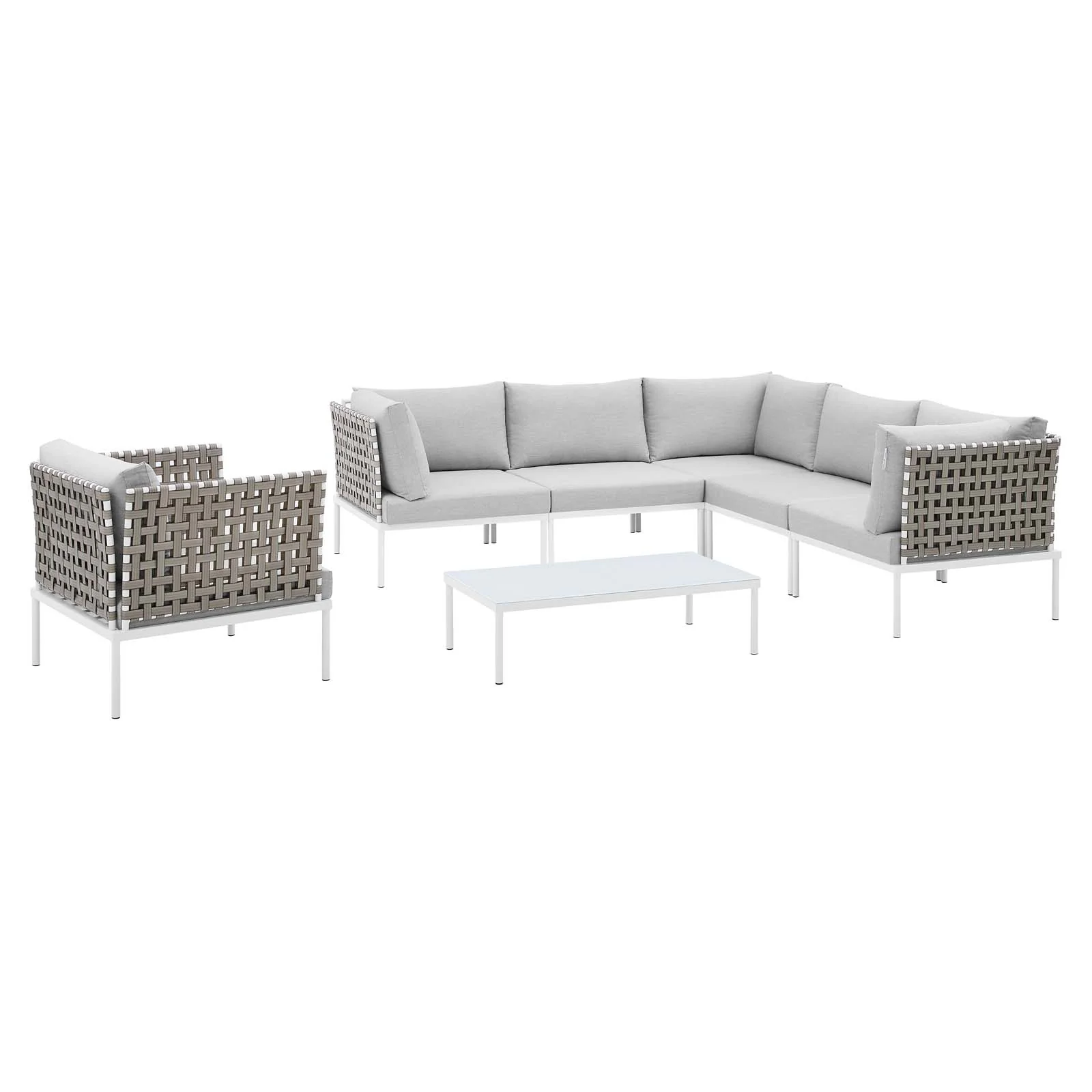 Harmony 7-Piece  Sunbrella® Basket Weave Outdoor Patio Aluminum Sectional Sofa Set By Modway - EEI-4935 - Image 2