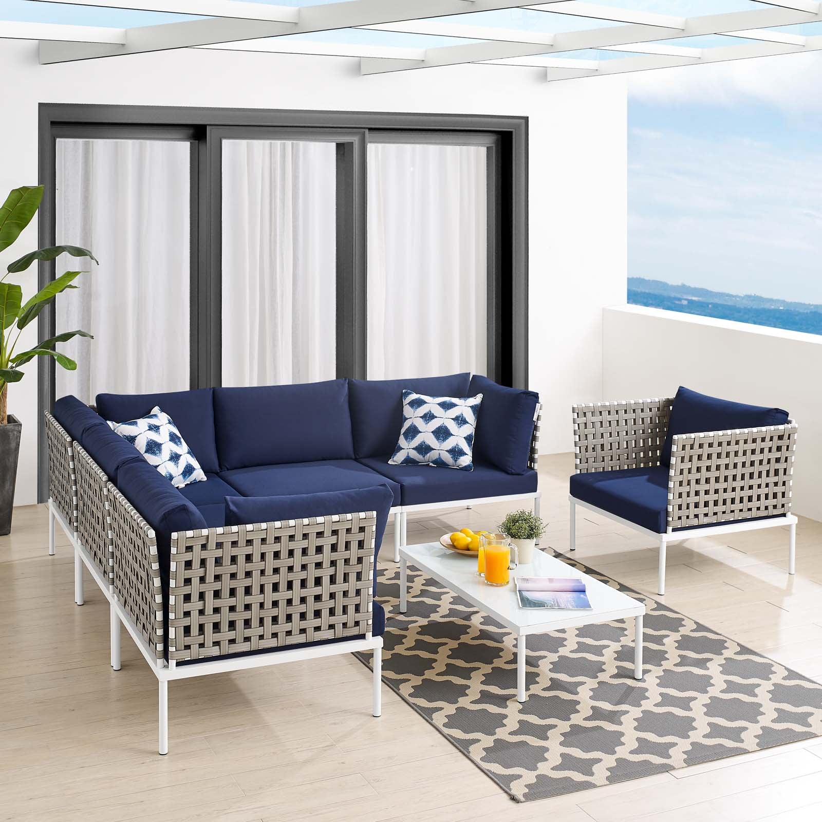 Harmony 7-Piece  Sunbrella® Basket Weave Outdoor Patio Aluminum Sectional Sofa Set By Modway - EEI-4935 - Image 23