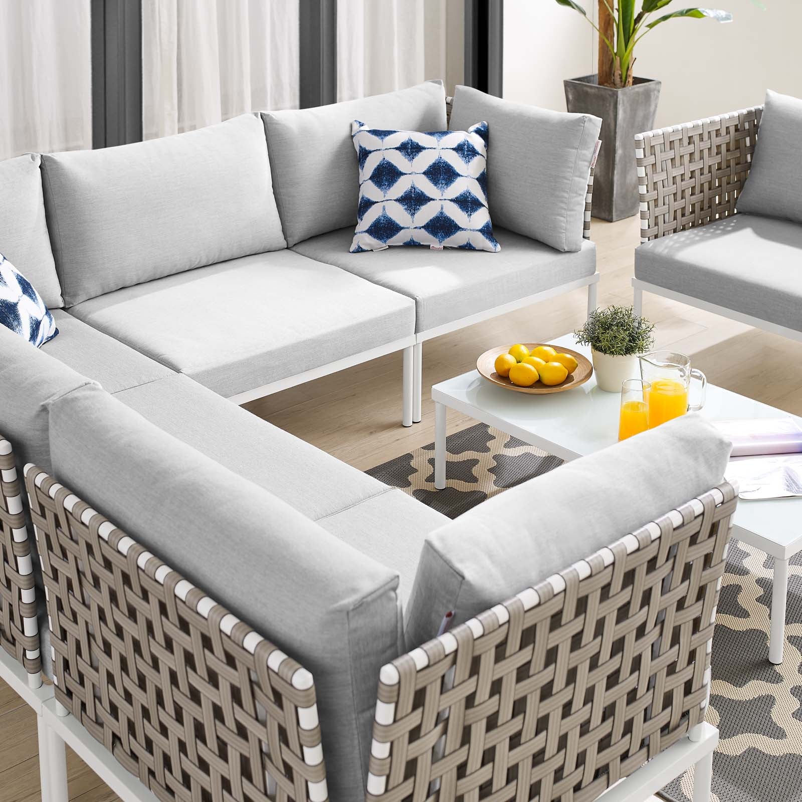 Harmony 7-Piece  Sunbrella® Basket Weave Outdoor Patio Aluminum Sectional Sofa Set By Modway - EEI-4935 - Image 8