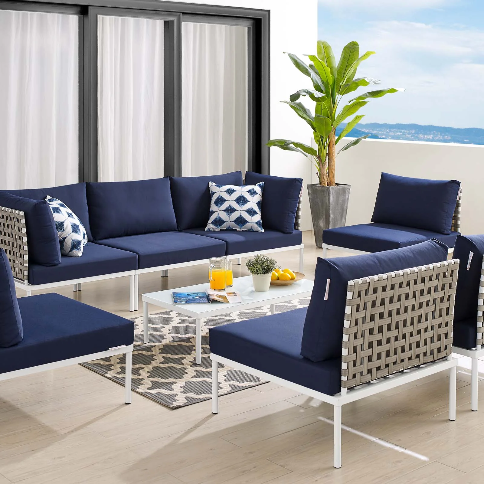 Harmony 8-Piece  Sunbrella® Basket Weave Outdoor Patio Aluminum Sectional Sofa Set By Modway - EEI-4939 - Image 16