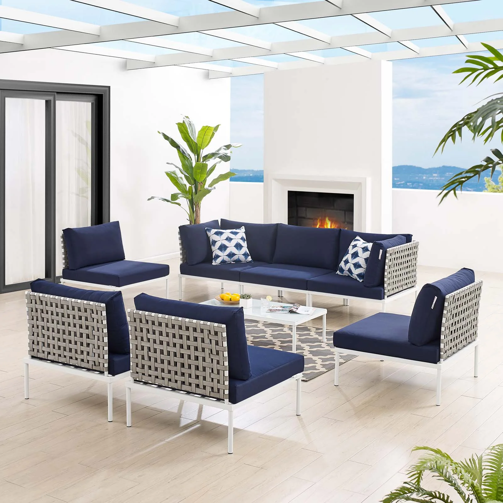 Harmony 8-Piece  Sunbrella® Basket Weave Outdoor Patio Aluminum Sectional Sofa Set By Modway - EEI-4939 - Image 17
