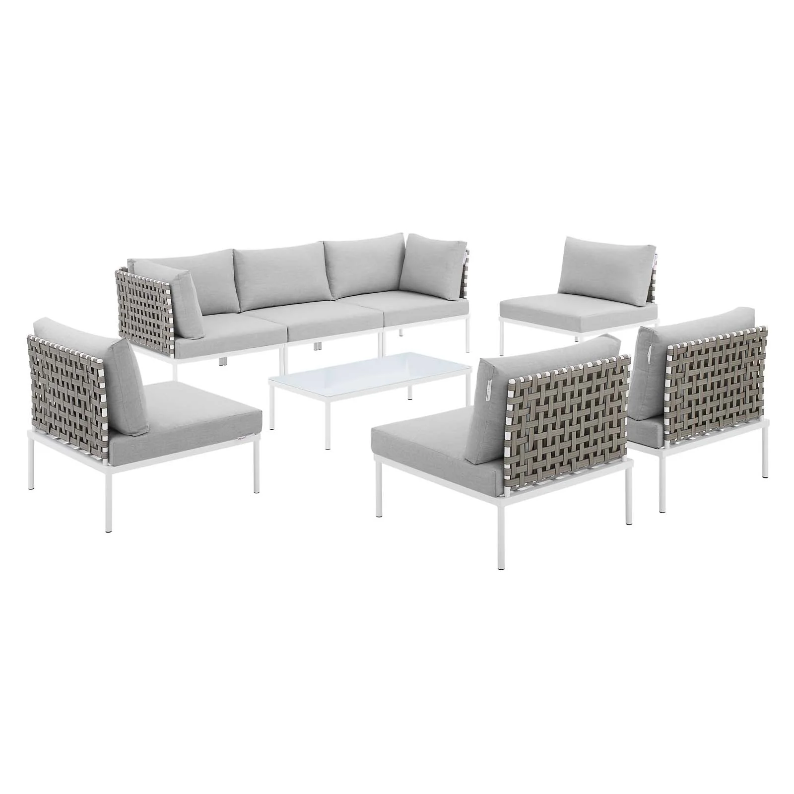 Harmony 8-Piece  Sunbrella® Basket Weave Outdoor Patio Aluminum Sectional Sofa Set By Modway - EEI-4939 - Image 2