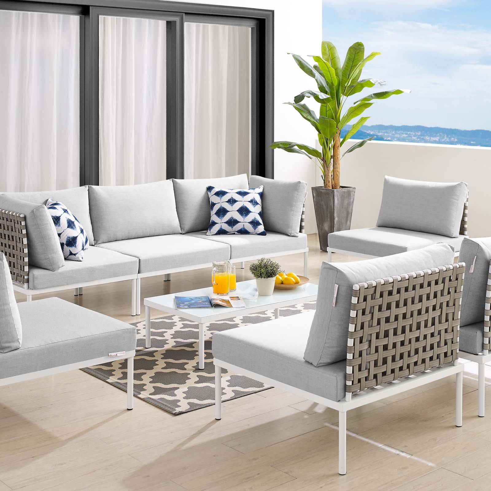 Harmony 8-Piece  Sunbrella® Basket Weave Outdoor Patio Aluminum Sectional Sofa Set By Modway - EEI-4939 - Image 5