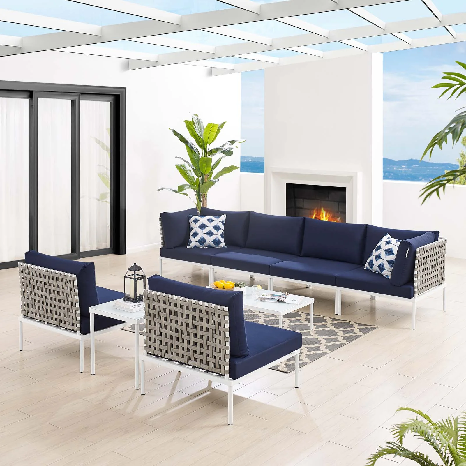 Harmony 8-Piece  Sunbrella® Basket Weave Outdoor Patio Aluminum Sectional Sofa Set By Modway - EEI-4943 - Image 23