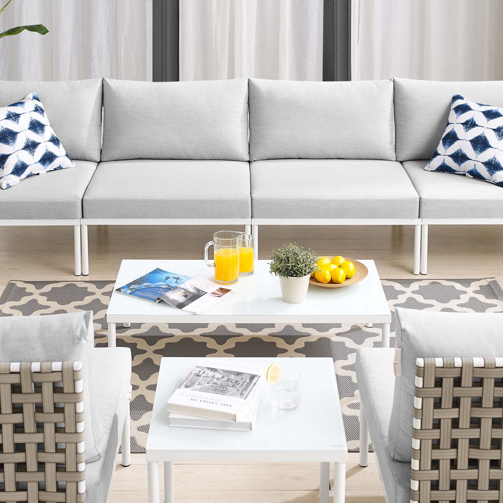 Harmony 8-Piece  Sunbrella® Basket Weave Outdoor Patio Aluminum Sectional Sofa Set By Modway - EEI-4943 - Image 8