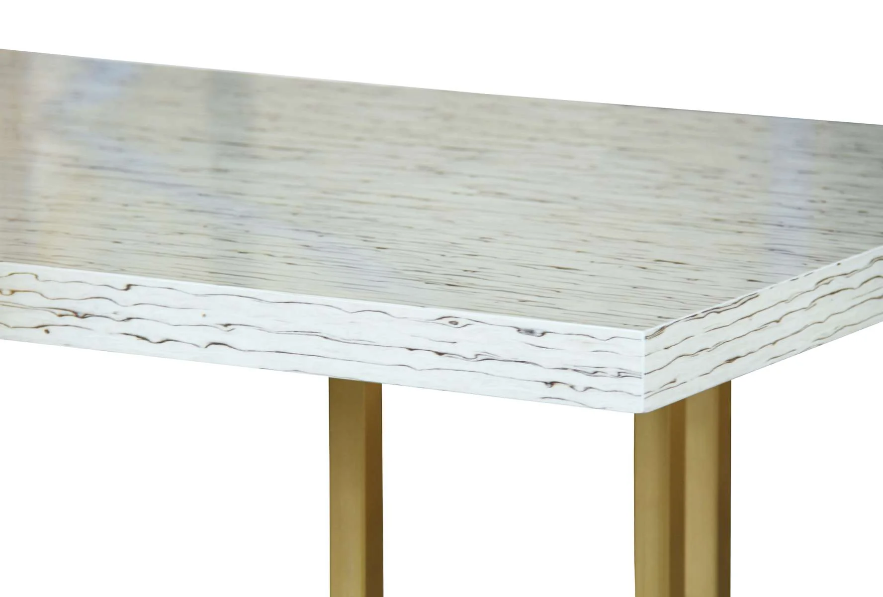 Harmony Contemporary Dining Table in Brushed Gold Finish and Ash Veneer Top By Armen Living - Image 3