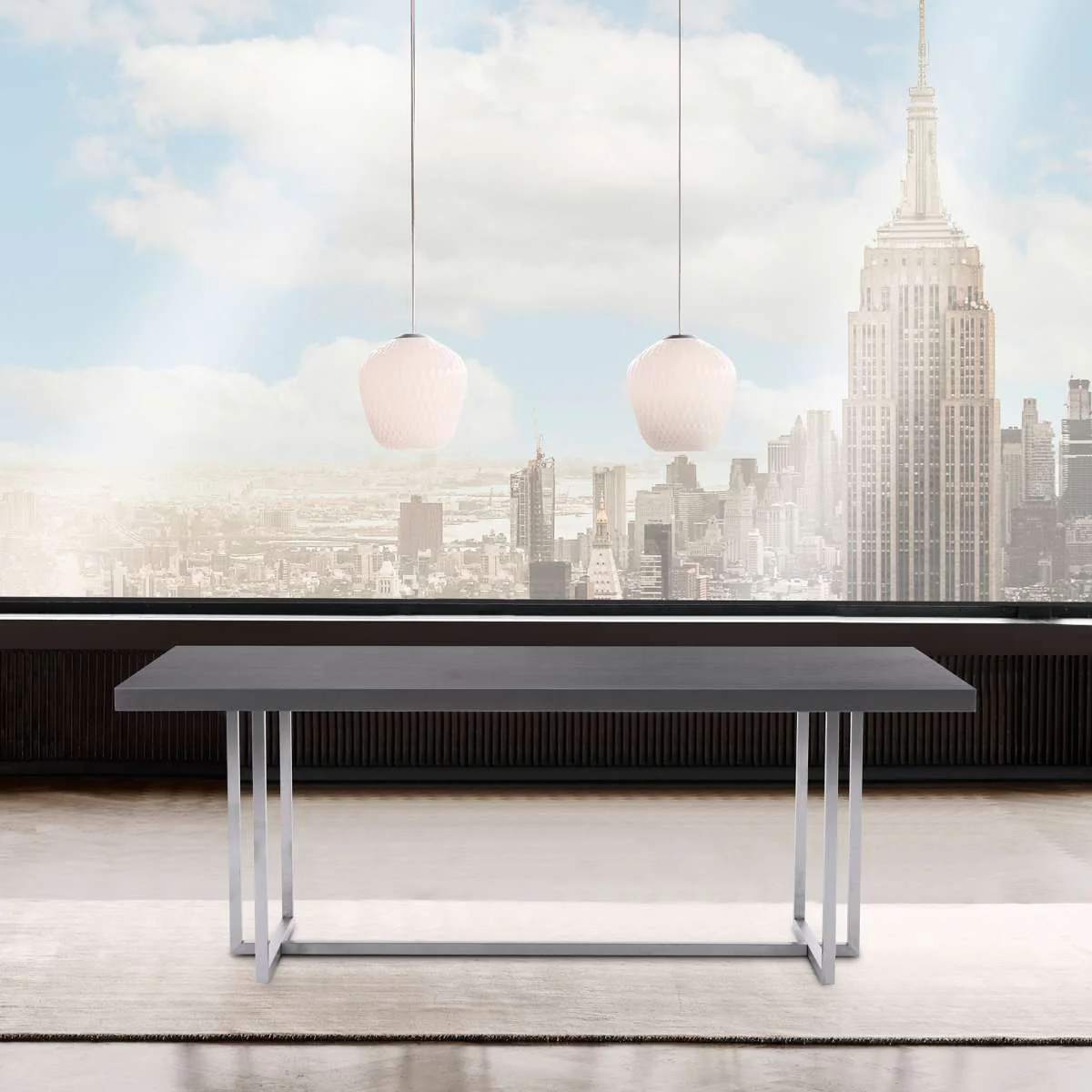 Harmony Contemporary Dining Table in Brushed Gold Finish and Ash Veneer Top By Armen Living - Image 5